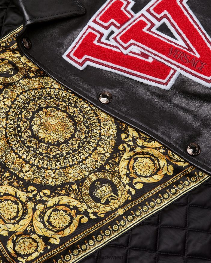 Schwarz College-Lederjacke Versace Männer Kleidung 8N4XJD1258