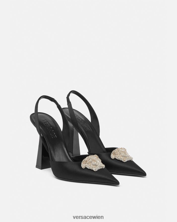 Schwarz Crystal La Medusa Slingback-Pumps aus Satin Versace Frauen Schuh 8N4XJD486