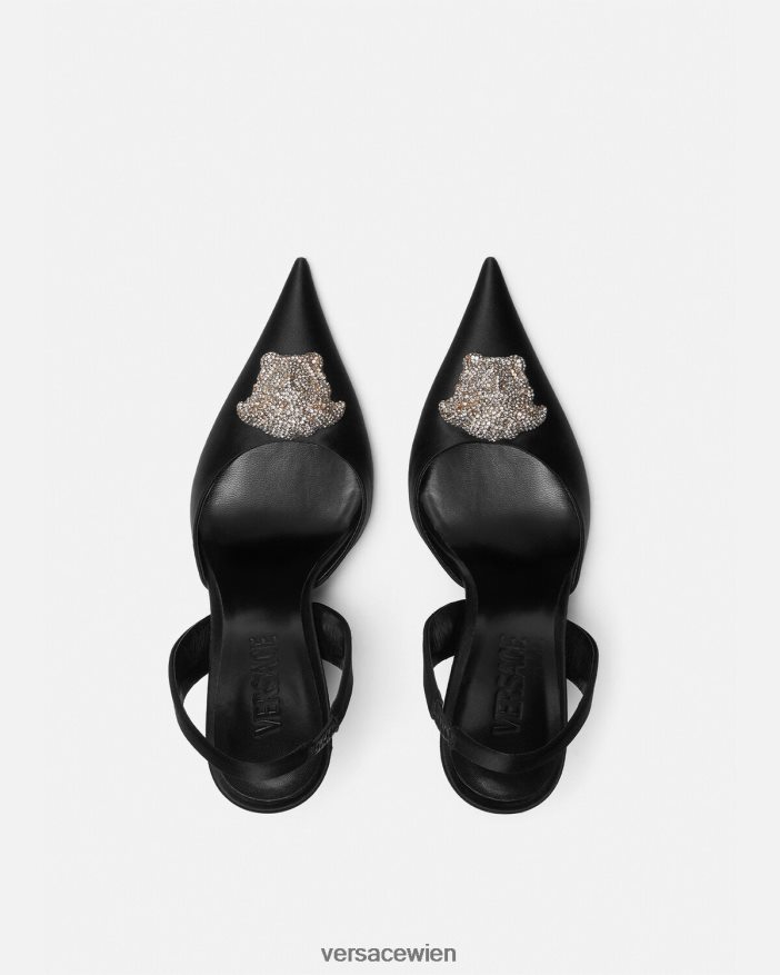 Schwarz Crystal La Medusa Slingback-Pumps aus Satin Versace Frauen Schuh 8N4XJD486
