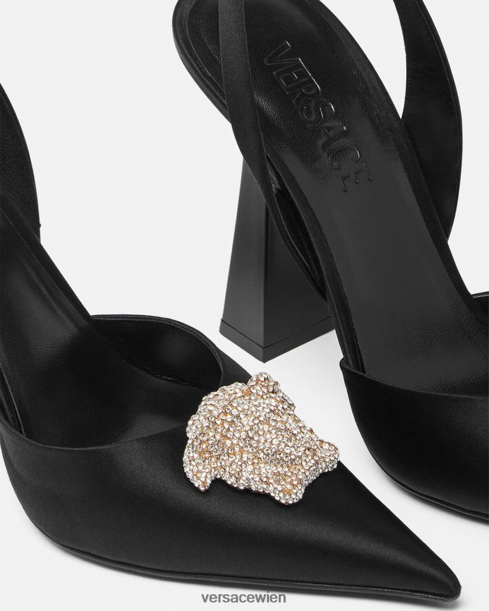 Schwarz Crystal La Medusa Slingback-Pumps aus Satin Versace Frauen Schuh 8N4XJD486
