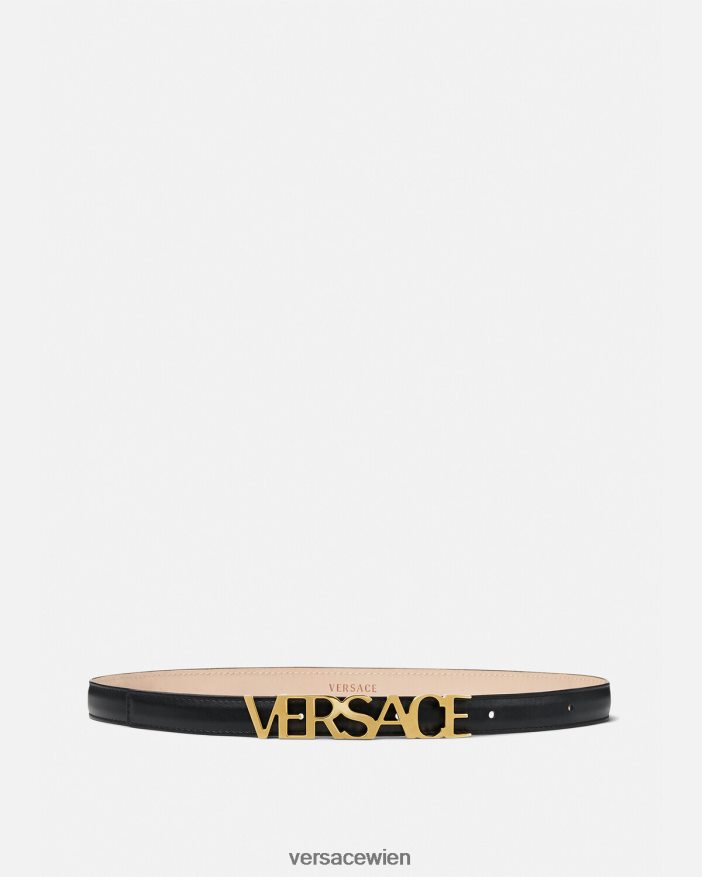 Schwarz Dünner Ledergürtel mit Logo Versace Frauen Zubehör 8N4XJD538