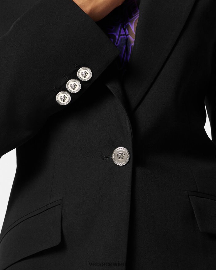Schwarz Einreihiger Blazer mit Medusa-Print Versace Frauen Kleidung 8N4XJD110