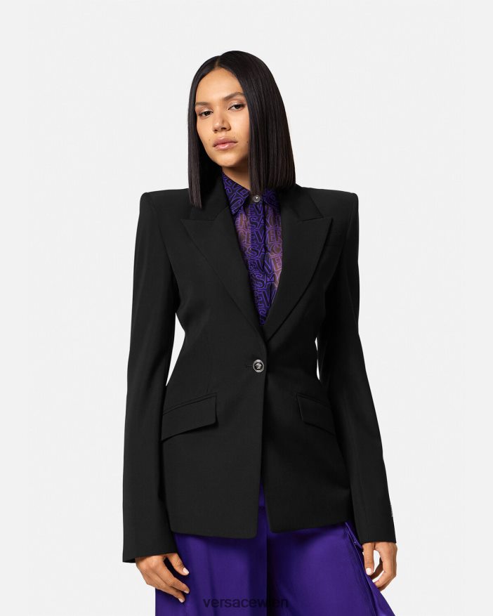Schwarz Einreihiger Blazer mit Medusa-Print Versace Frauen Kleidung 8N4XJD110