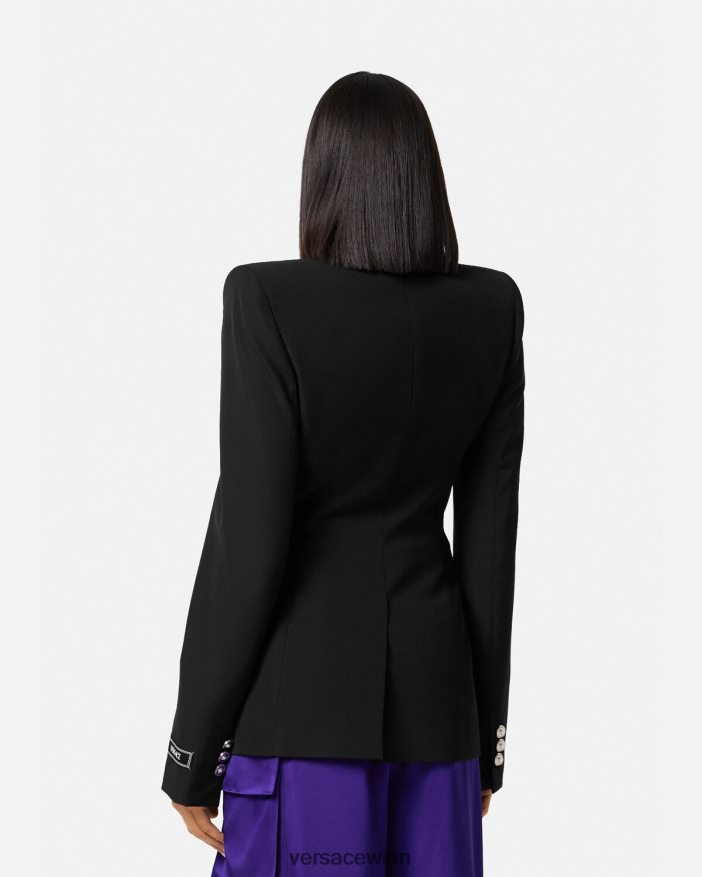 Schwarz Einreihiger Blazer mit Medusa-Print Versace Frauen Kleidung 8N4XJD110