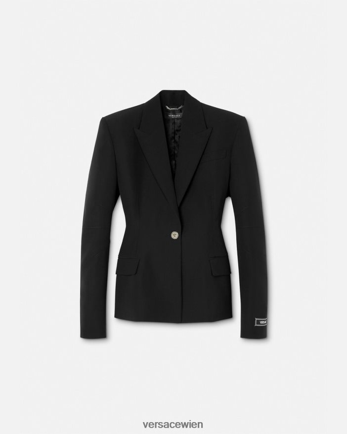 Schwarz Einreihiger Blazer mit Medusa-Print Versace Frauen Kleidung 8N4XJD116