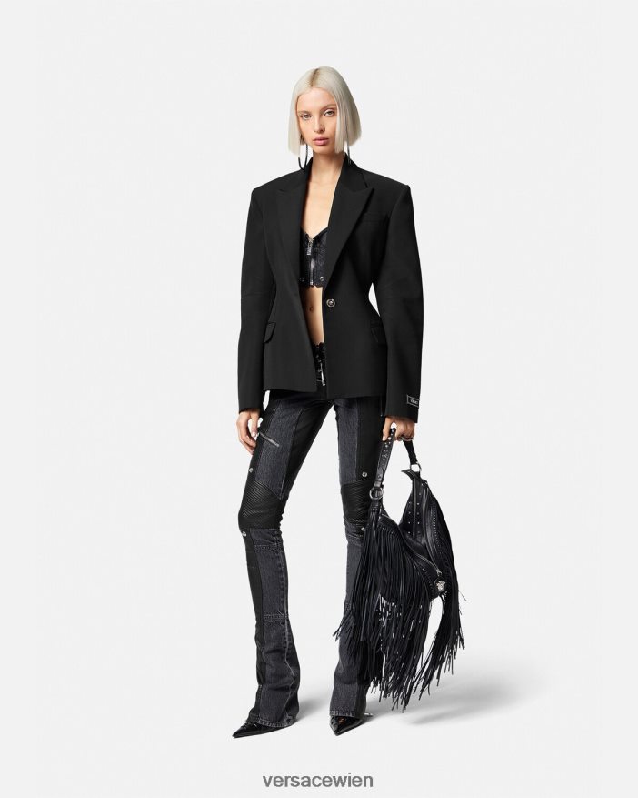 Schwarz Einreihiger Blazer mit Medusa-Print Versace Frauen Kleidung 8N4XJD116