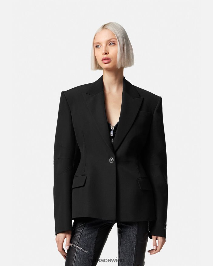 Schwarz Einreihiger Blazer mit Medusa-Print Versace Frauen Kleidung 8N4XJD116