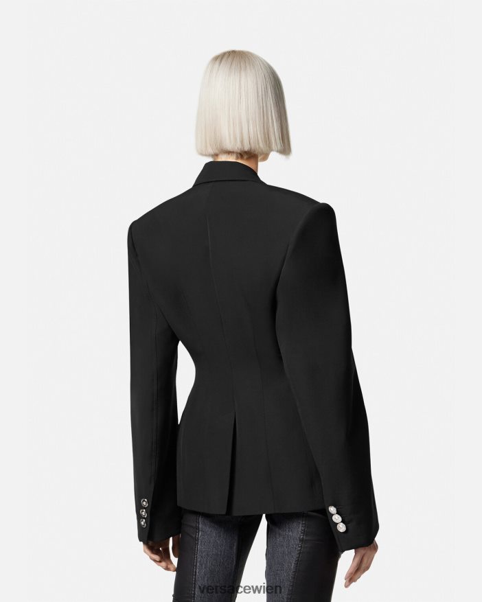 Schwarz Einreihiger Blazer mit Medusa-Print Versace Frauen Kleidung 8N4XJD116