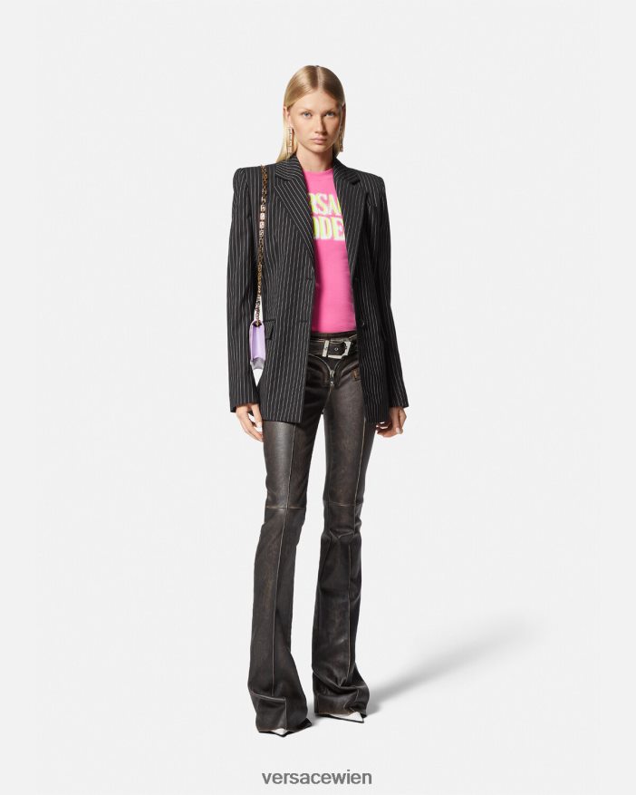 Schwarz Einreihiger Blazer mit Nadelstreifen Versace Frauen Kleidung 8N4XJD113
