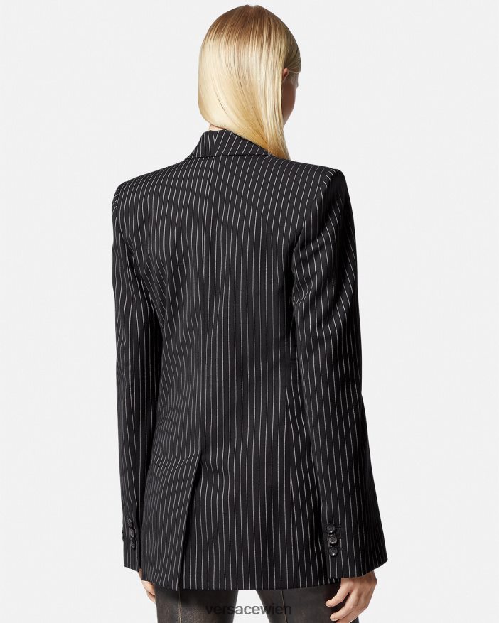Schwarz Einreihiger Blazer mit Nadelstreifen Versace Frauen Kleidung 8N4XJD113
