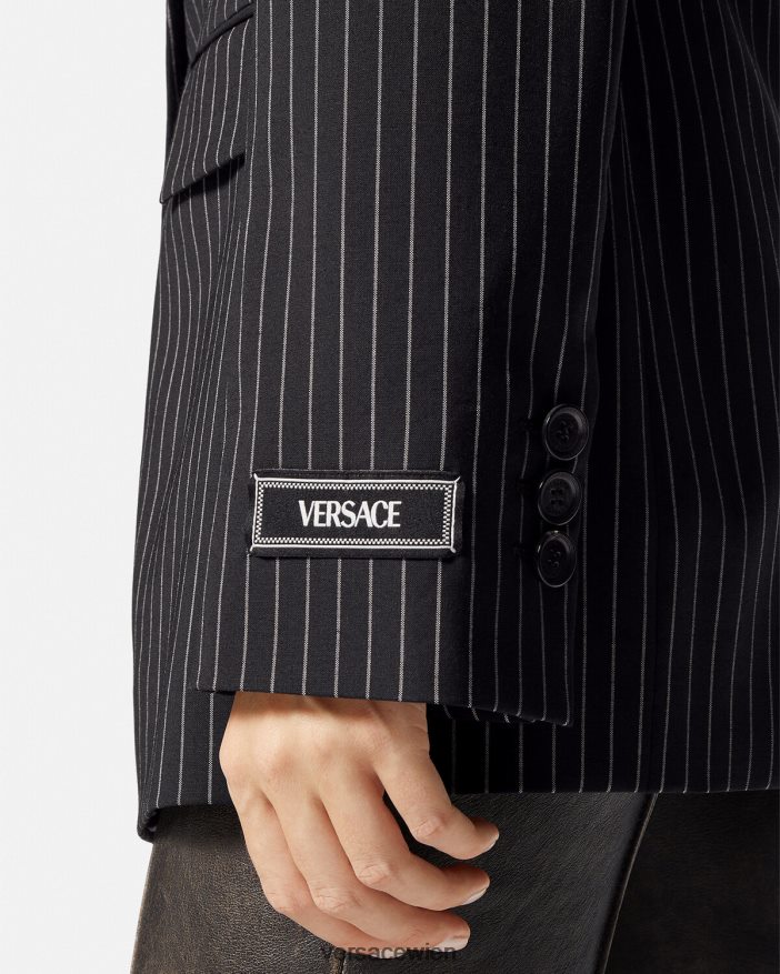 Schwarz Einreihiger Blazer mit Nadelstreifen Versace Frauen Kleidung 8N4XJD113