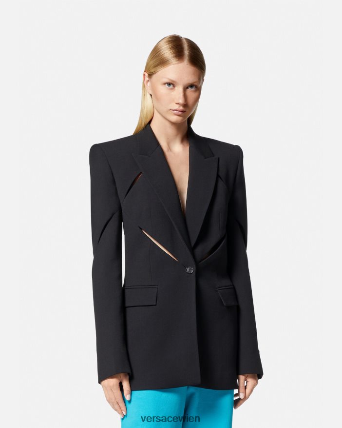 Schwarz Einreihiger Blazer mit Schlitz Versace Frauen Kleidung 8N4XJD111