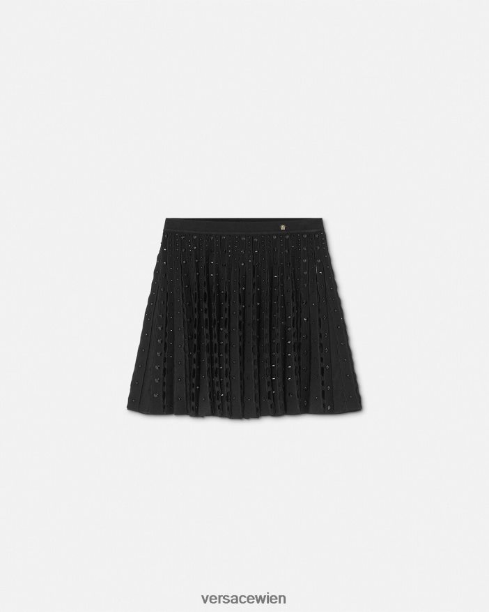Schwarz Falten-Minirock aus Stachelstrick Versace Frauen Kleidung 8N4XJD184