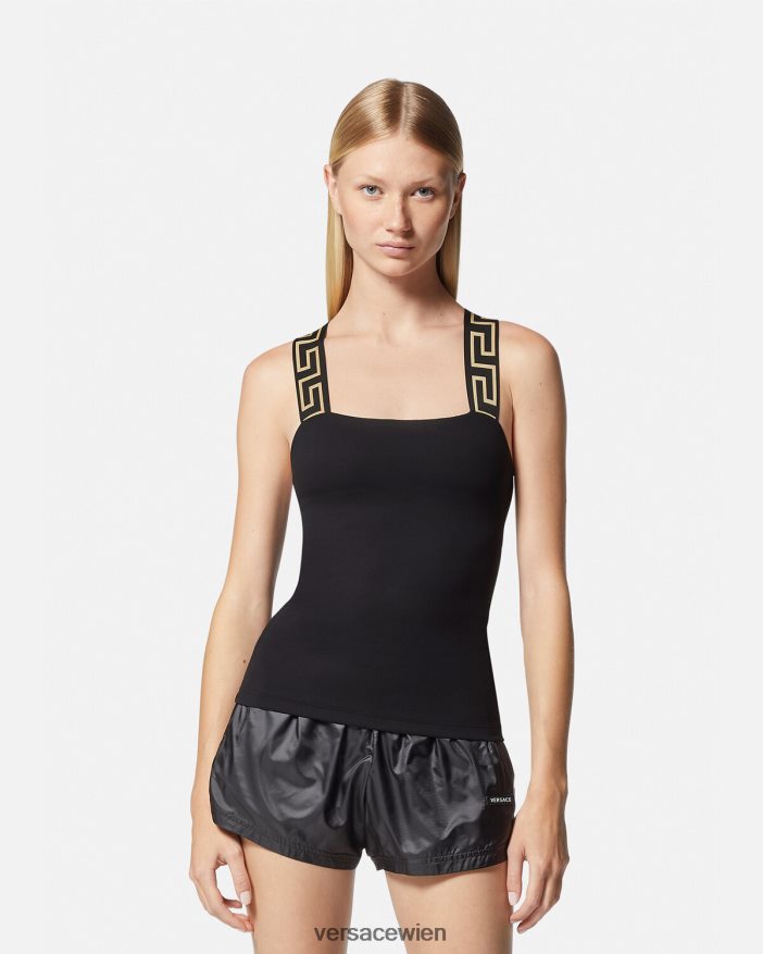 Schwarz Fitnessstudio-Tanktop mit Greca-Bordüre Versace Frauen Kleidung 8N4XJD236