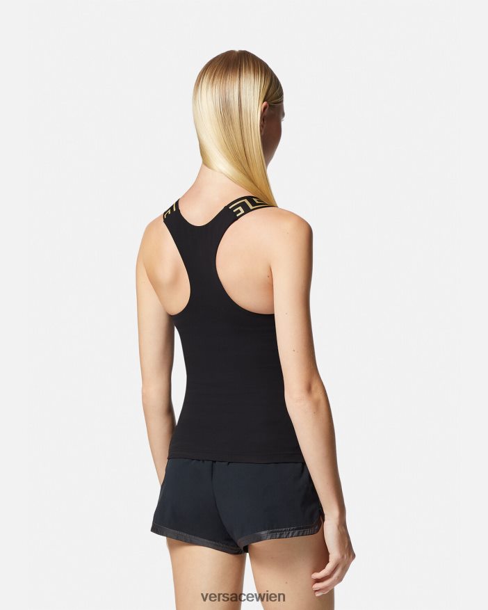 Schwarz Fitnessstudio-Tanktop mit Greca-Bordüre Versace Frauen Kleidung 8N4XJD236