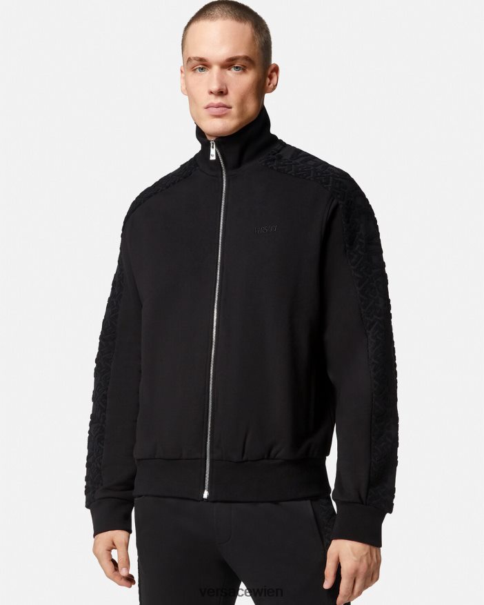Schwarz Frottee-Sweatshirt mit Logo und Reißverschluss Versace Männer Kleidung 8N4XJD1427