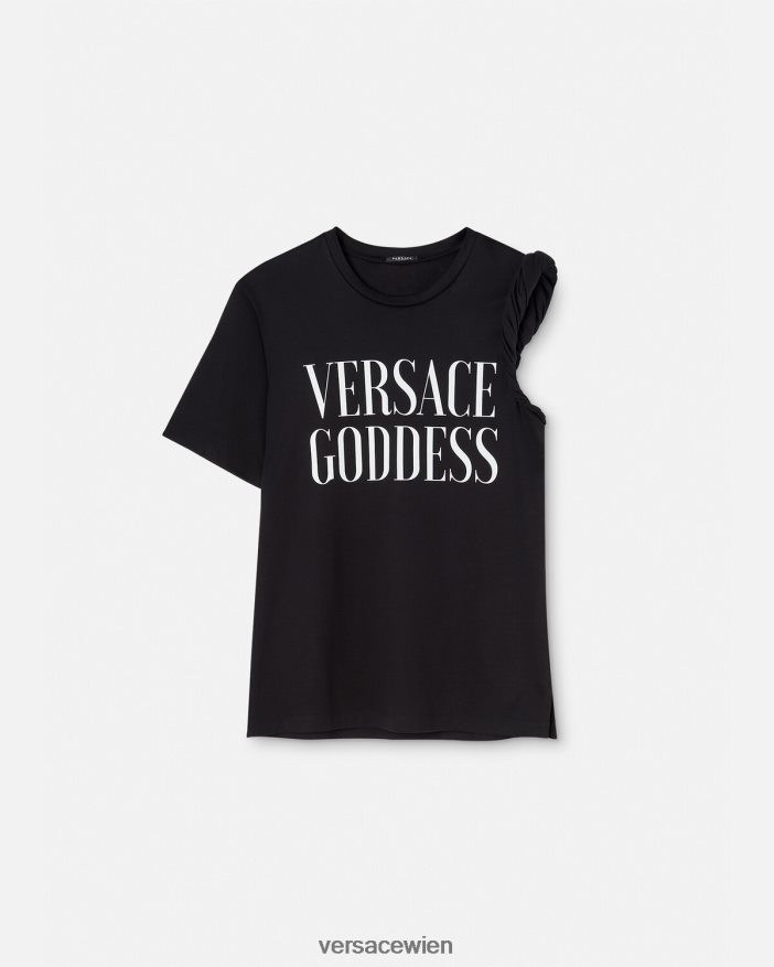 Schwarz Göttin gerolltes T-Shirt Versace Frauen Kleidung 8N4XJD155