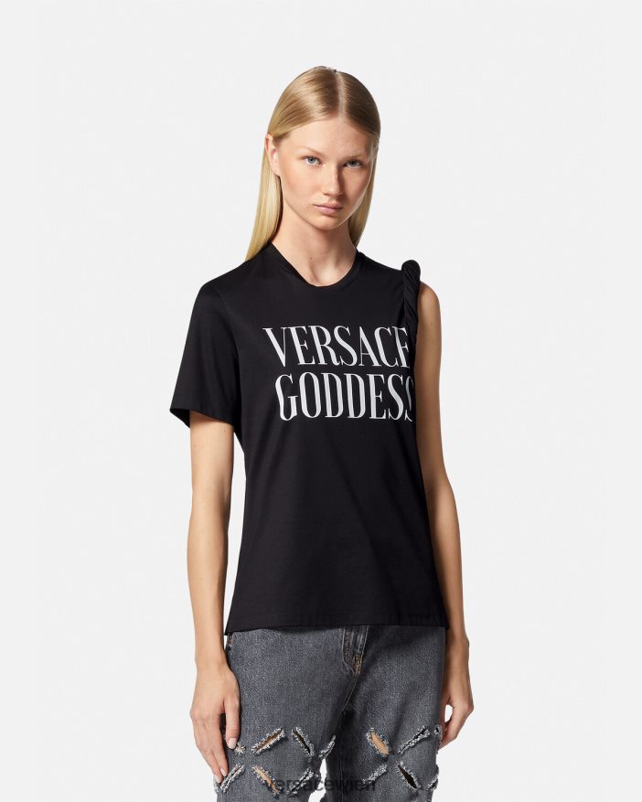 Schwarz Göttin gerolltes T-Shirt Versace Frauen Kleidung 8N4XJD155