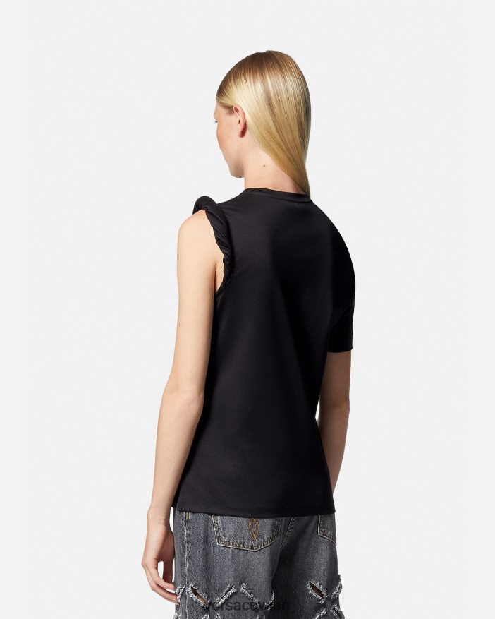 Schwarz Göttin gerolltes T-Shirt Versace Frauen Kleidung 8N4XJD155