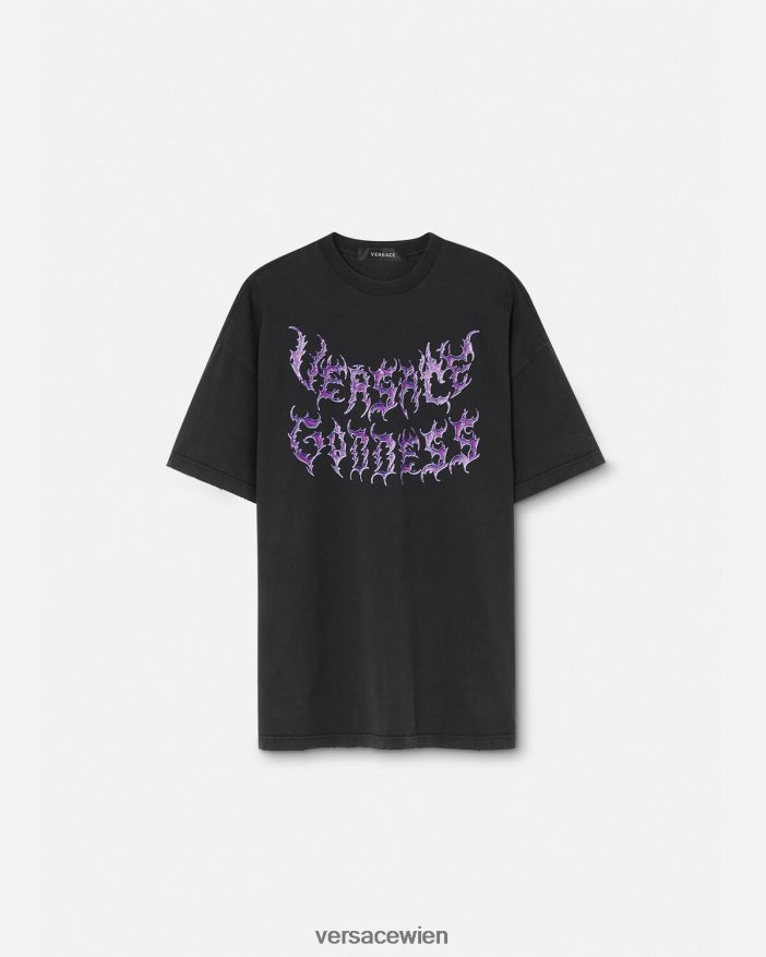 Schwarz Göttin übergroßes T-Shirt Versace Frauen Kleidung 8N4XJD150