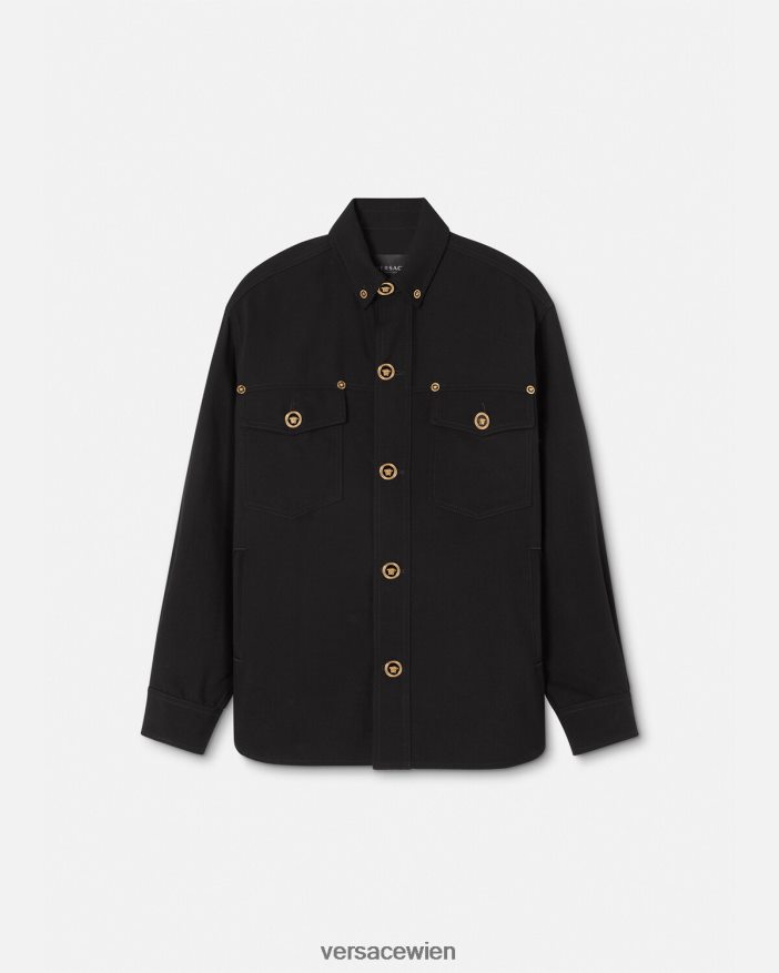 Schwarz Hemdjacke aus Schurwolle mit Medusa-Motiv Versace Männer Kleidung 8N4XJD1229