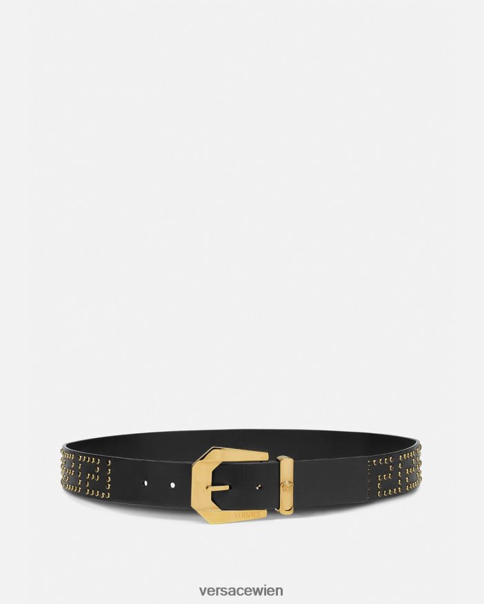 Schwarz Heritage-Ledergürtel mit Kristallmedusa Versace Männer Zubehör 8N4XJD1624