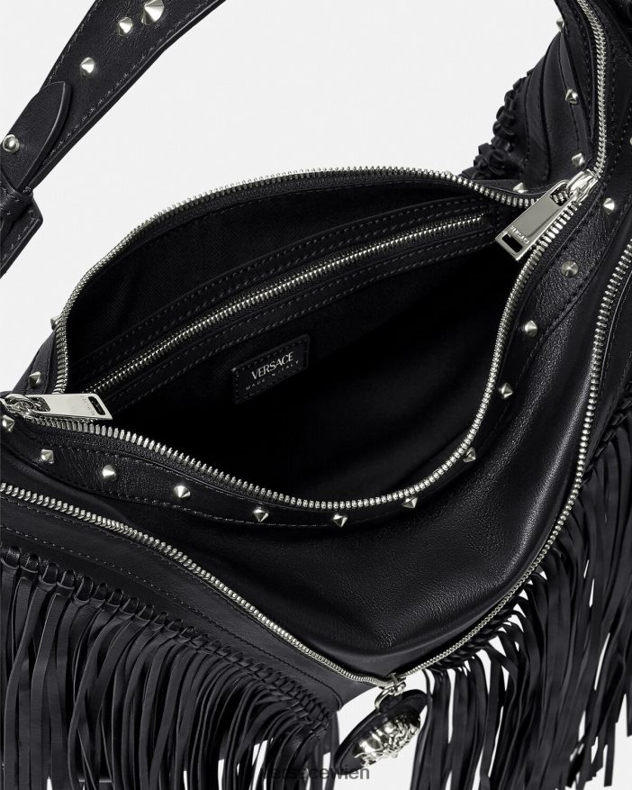 Schwarz Hobo-Tasche mit Fransenmuster Versace Frauen Taschen 8N4XJD298