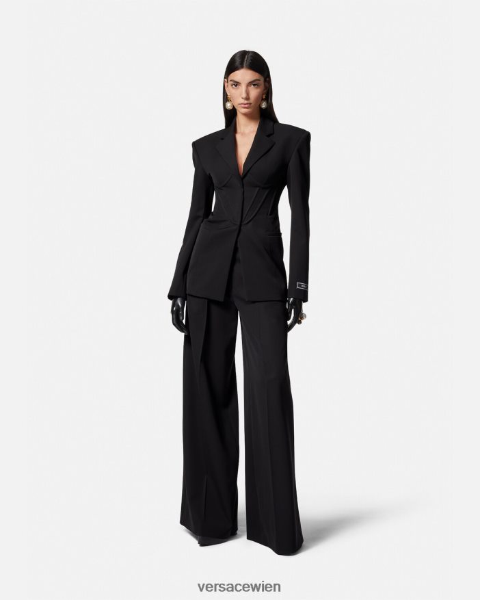 Schwarz Hose mit weitem Bein und Falten Versace Frauen Kleidung 8N4XJD200