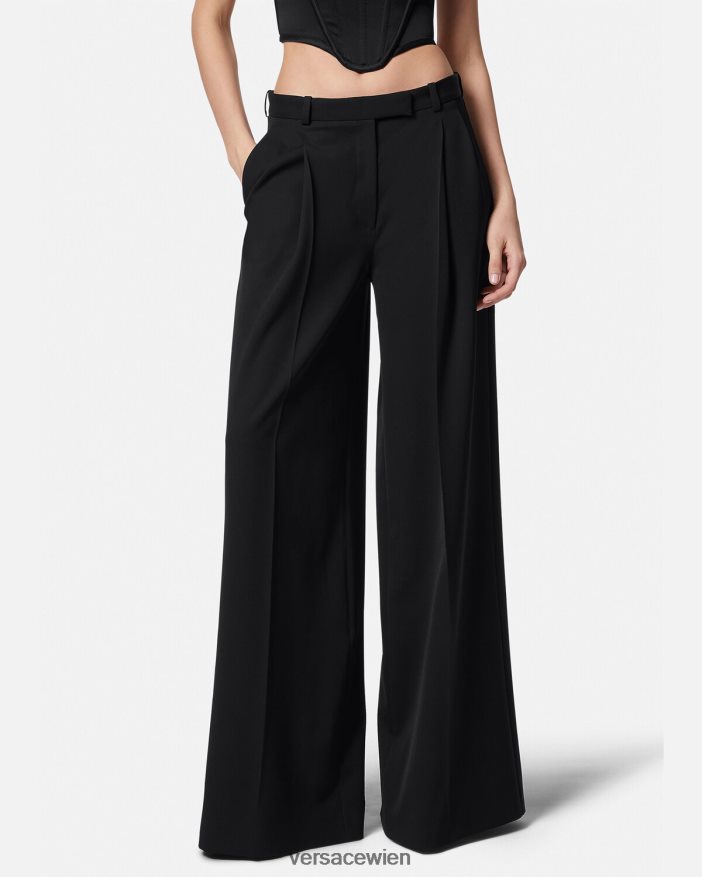 Schwarz Hose mit weitem Bein und Falten Versace Frauen Kleidung 8N4XJD200