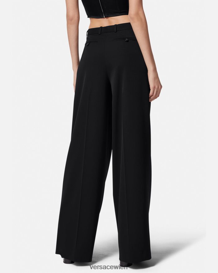 Schwarz Hose mit weitem Bein und Falten Versace Frauen Kleidung 8N4XJD200