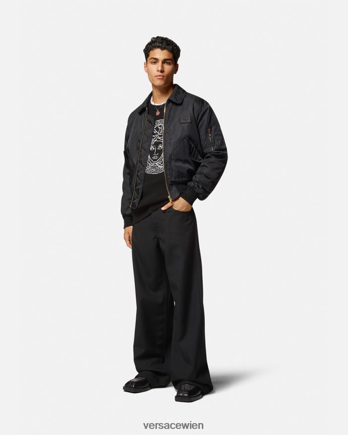 Schwarz Jacquard-Pullover mit Medusa-Streifen Versace Männer Kleidung 8N4XJD1344