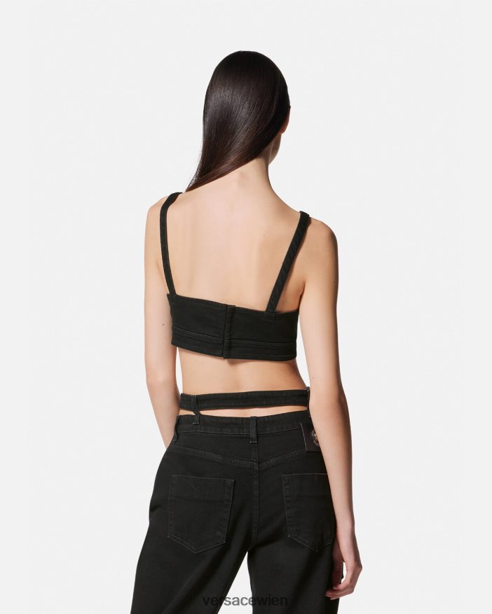 Schwarz Jeans-Crop-Top mit barocker Schnalle Versace Frauen Kleidung 8N4XJD2145