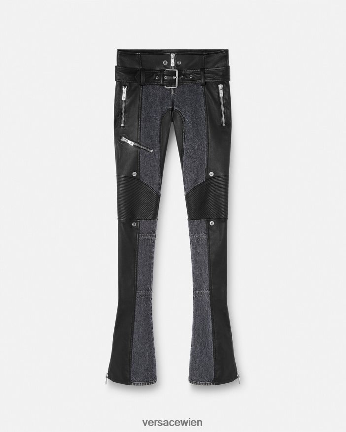 Schwarz Jeans-Lederhose Versace Frauen Kleidung 8N4XJD224