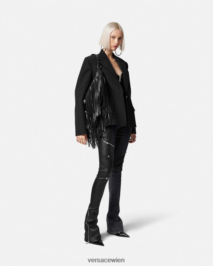 Schwarz Jeans-Lederhose Versace Frauen Kleidung 8N4XJD224