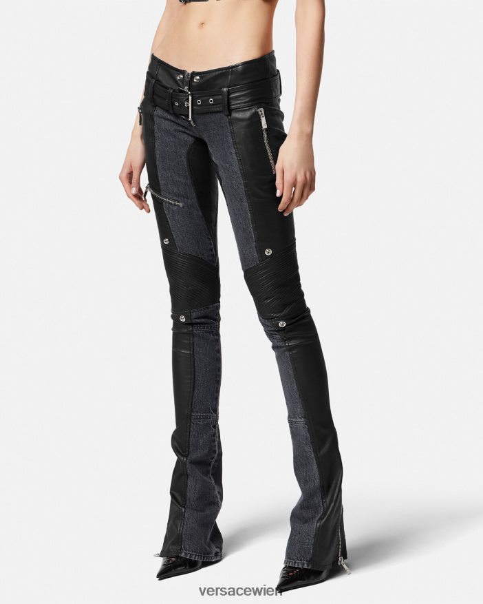 Schwarz Jeans-Lederhose Versace Frauen Kleidung 8N4XJD224