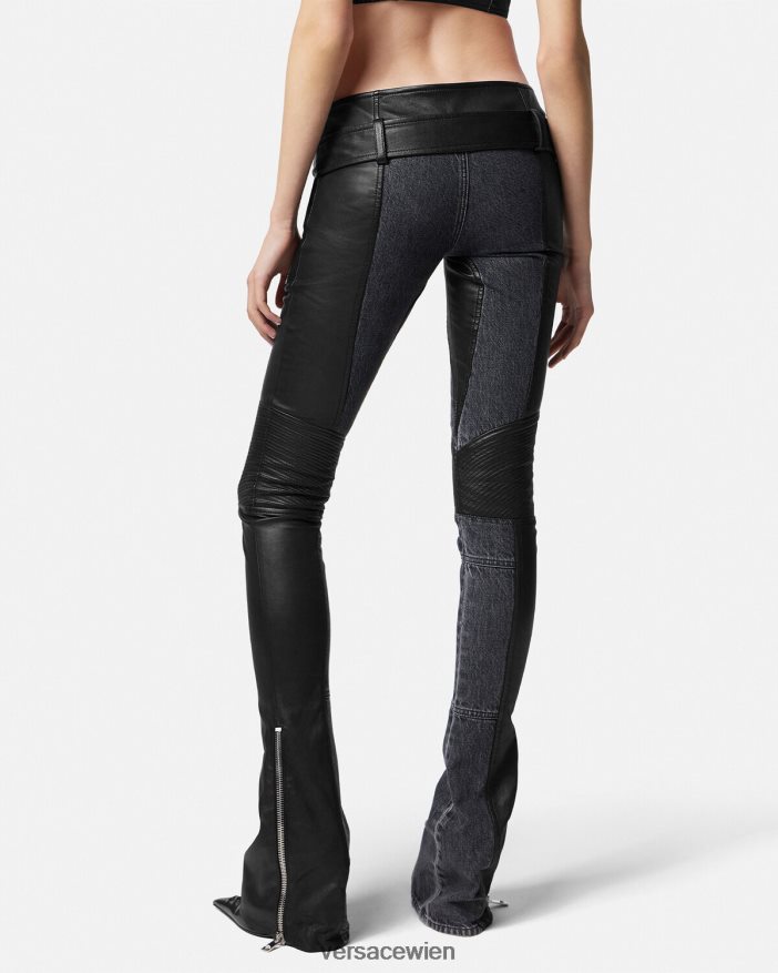 Schwarz Jeans-Lederhose Versace Frauen Kleidung 8N4XJD224