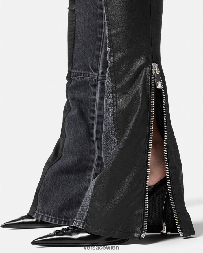 Schwarz Jeans-Lederhose Versace Frauen Kleidung 8N4XJD224