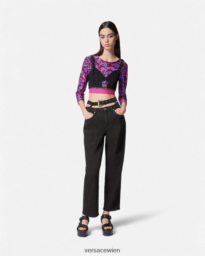 Schwarz Jeans mit Barockschnalle Versace Frauen Kleidung 8N4XJD2148