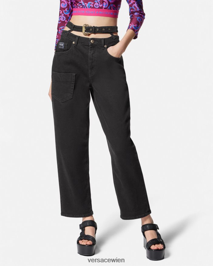 Schwarz Jeans mit Barockschnalle Versace Frauen Kleidung 8N4XJD2148