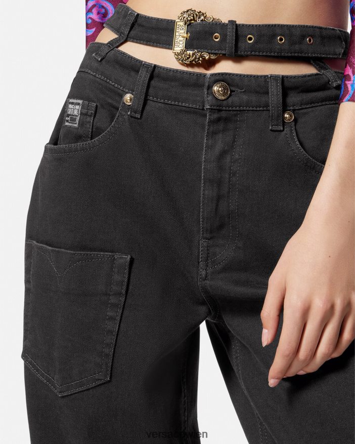 Schwarz Jeans mit Barockschnalle Versace Frauen Kleidung 8N4XJD2148