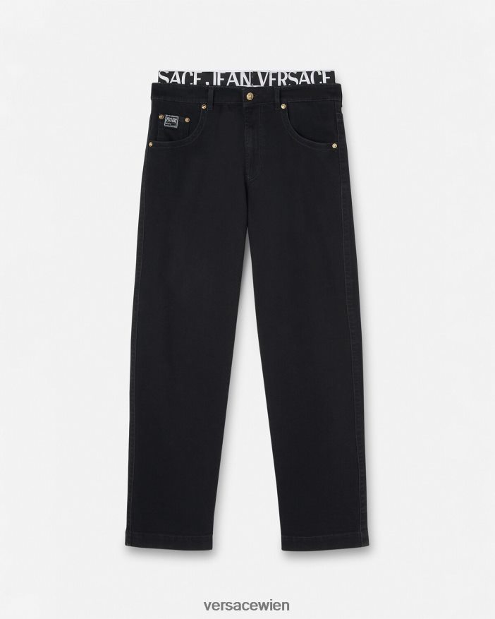 Schwarz Jeans mit Logo-Bund Versace Männer Kleidung 8N4XJD2365