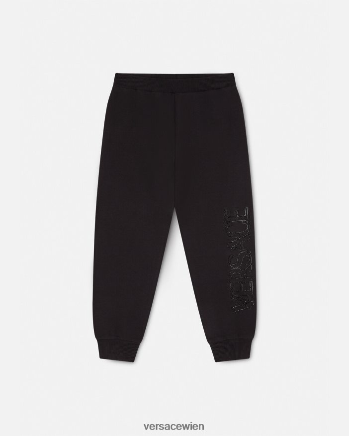 Schwarz Jogginghose mit Kristalllogo Versace Kinder Kleidung 8N4XJD2010