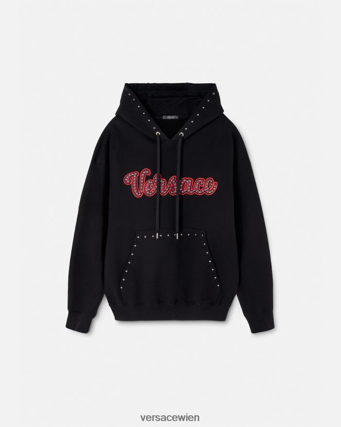 Schwarz Kapuzenpullover mit College-Logo und Nieten Versace Männer Kleidung 8N4XJD1425