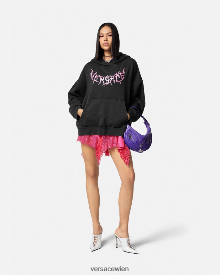 Schwarz Kapuzenpullover mit Logo Versace Frauen Kleidung 8N4XJD144