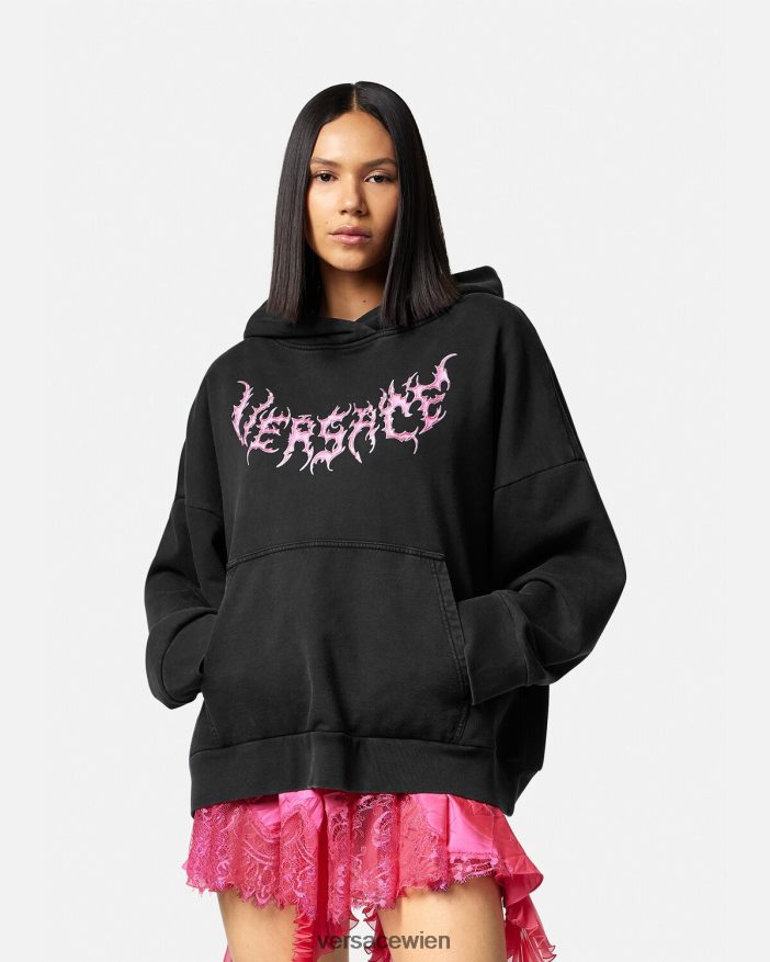 Schwarz Kapuzenpullover mit Logo Versace Frauen Kleidung 8N4XJD144