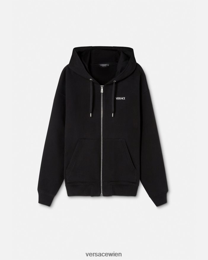 Schwarz Kapuzenpullover mit Logo und Reißverschluss Versace Männer Kleidung 8N4XJD1413