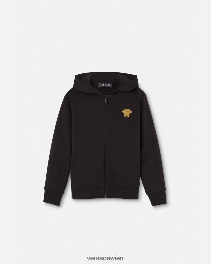 Schwarz Kapuzenpullover mit Medusa-Reißverschluss Versace Kinder Kleidung 8N4XJD1965