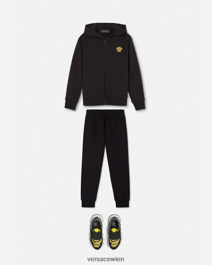 Schwarz Kapuzenpullover mit Medusa-Reißverschluss Versace Kinder Kleidung 8N4XJD1965