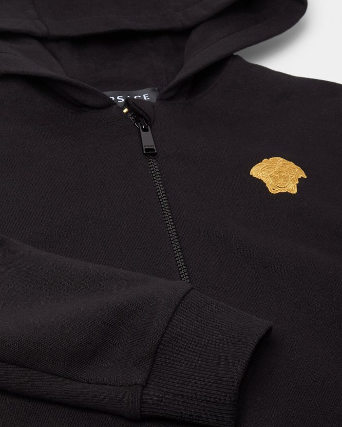 Schwarz Kapuzenpullover mit Medusa-Reißverschluss Versace Kinder Kleidung 8N4XJD1965