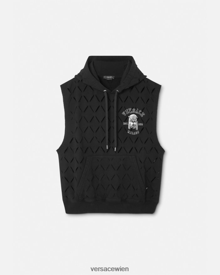 Schwarz Kapuzenpullover mit aufgeschlitztem La-Maschera-Logo Versace Männer Kleidung 8N4XJD1423